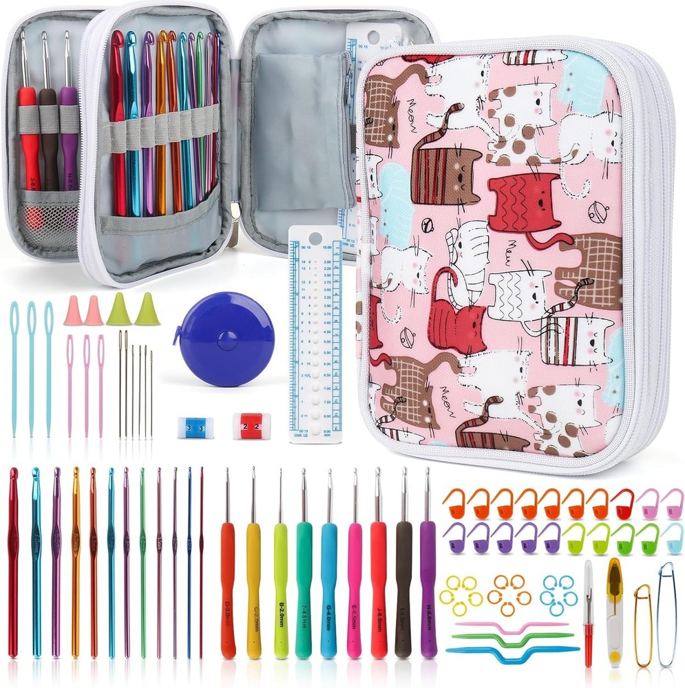 85-Piece Crochet Hooks Set with Case, Ergonomic Design