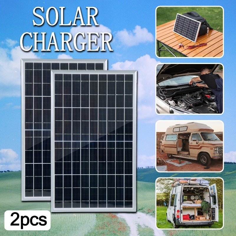 Solar Panel 1 or 2 with Charge Controller Portable Kit for Camping Off Grid