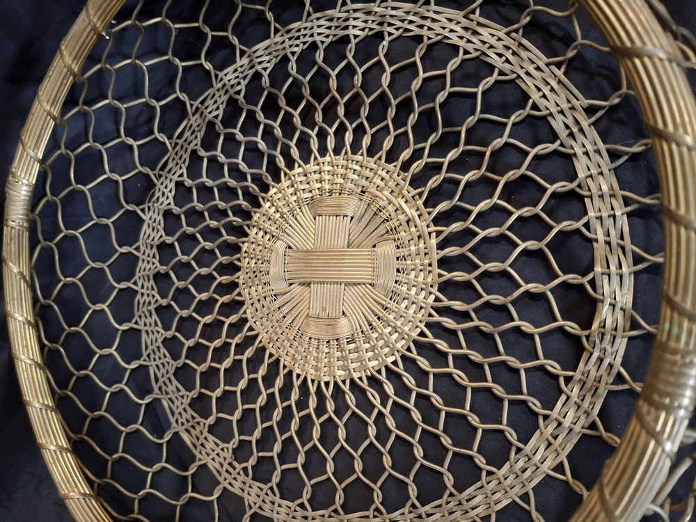 Vintage Gatco Woven Solid Brass Fishnet Wire Basket w/ Handle 14”