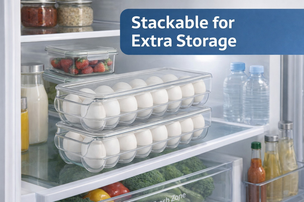 Clear Acrylic Egg Holder with Lid 14-Egg Tray BPA-Free Stackable Organizer