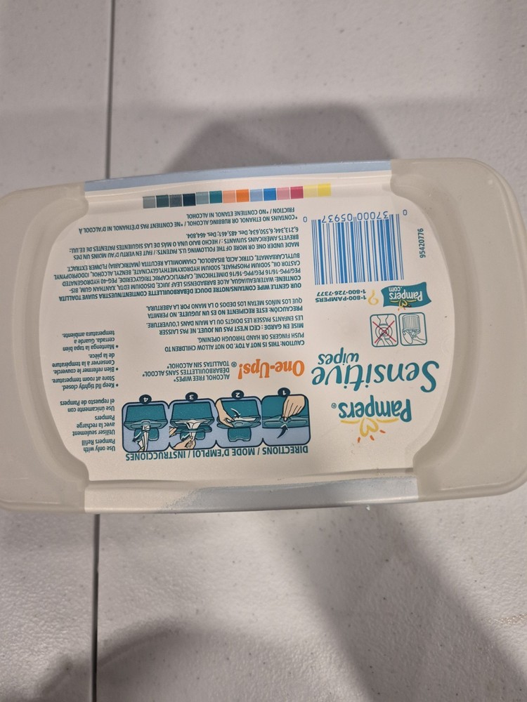 Pampers Sensitive EMPTY Plastic Baby Wipes Container Name Written