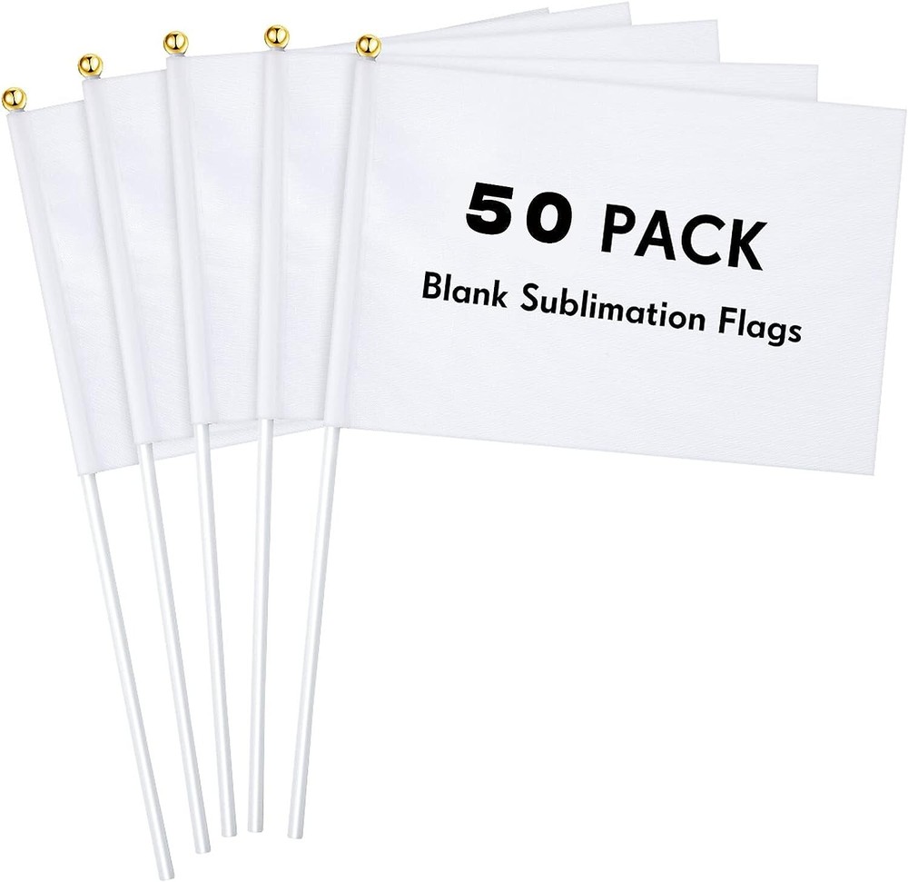 50 Pcs White Small Mini Flags Bulk Sublimation Blank Flags Solid Plain White New