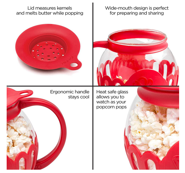 Ecolution Original Microwave Micro-Pop Popcorn Popper Borosilicate Glass Red 1.5