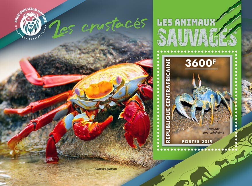 Crustaceans Crabs MNH Stamps 2019 Central African S/S