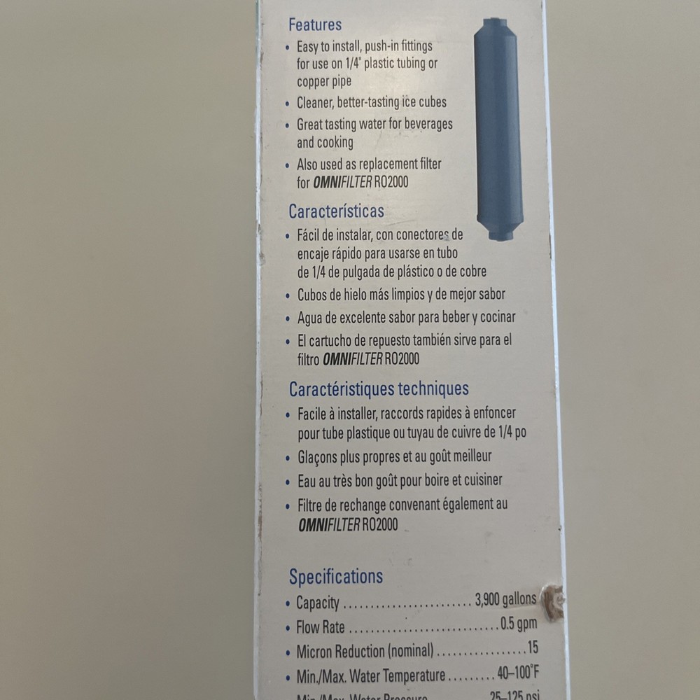 OmniFilter Series B R200 Refrigerator Icemaker Inline Carbon Water Filter New