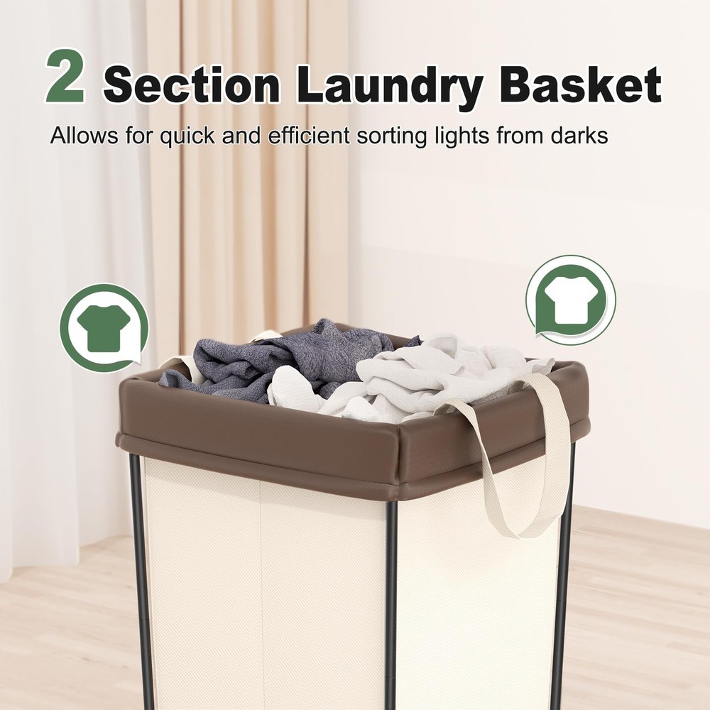 160L Laundry Basket, Wheels, 2 Section, Large, Rolling, Hamper, Cart, Dorm, Bag