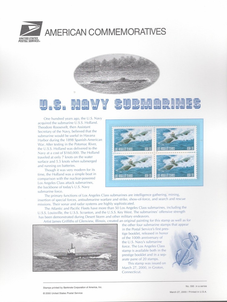 2000 Commemorative Panel Honoring Naval Submarines