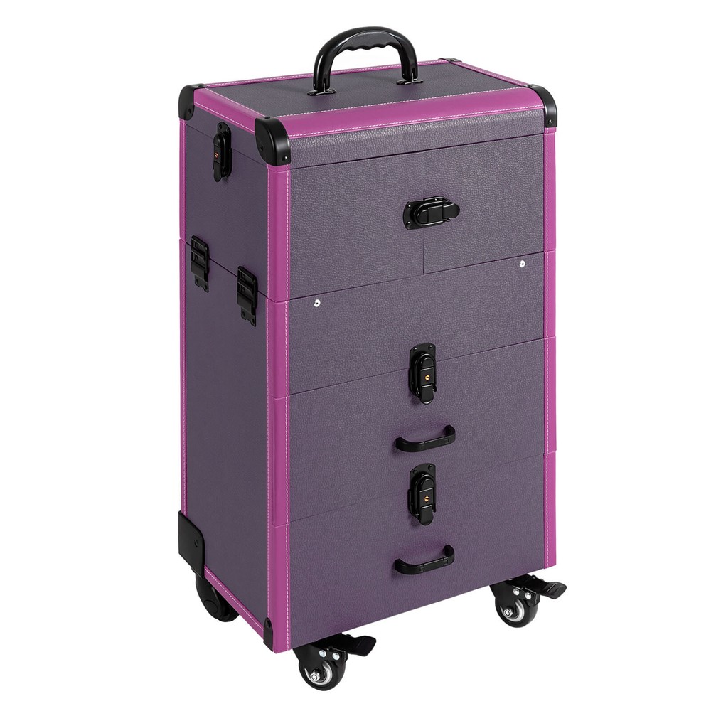 Portable Rolling Makeups Train Case Lockable Cosmetic Storage Organizer Trolley