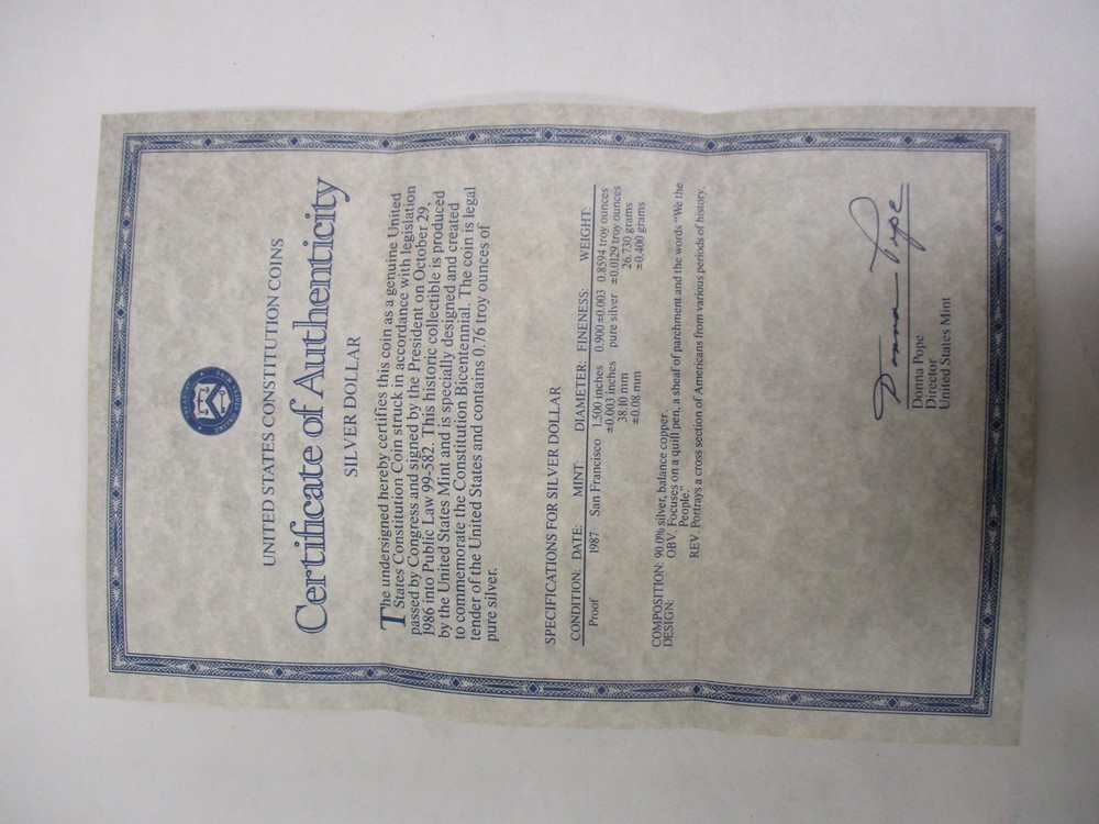 EMPTY BOX For 1987 Constitution Proof Silver Dollar Coin