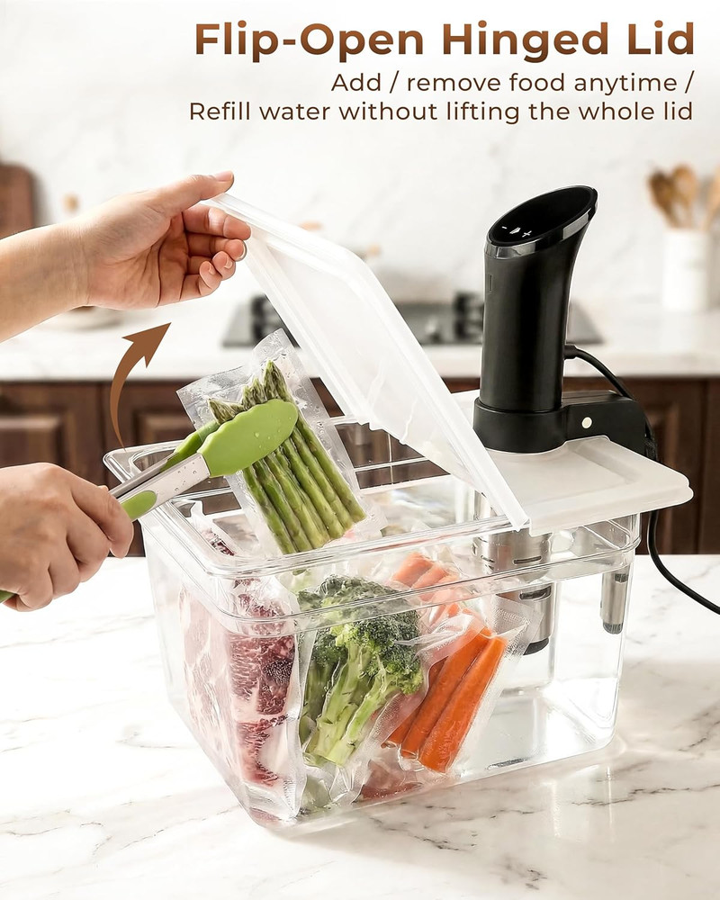 Sous Vide Container 12 Quart EVC-12 with Collapsible Hinged Lid Compatible with