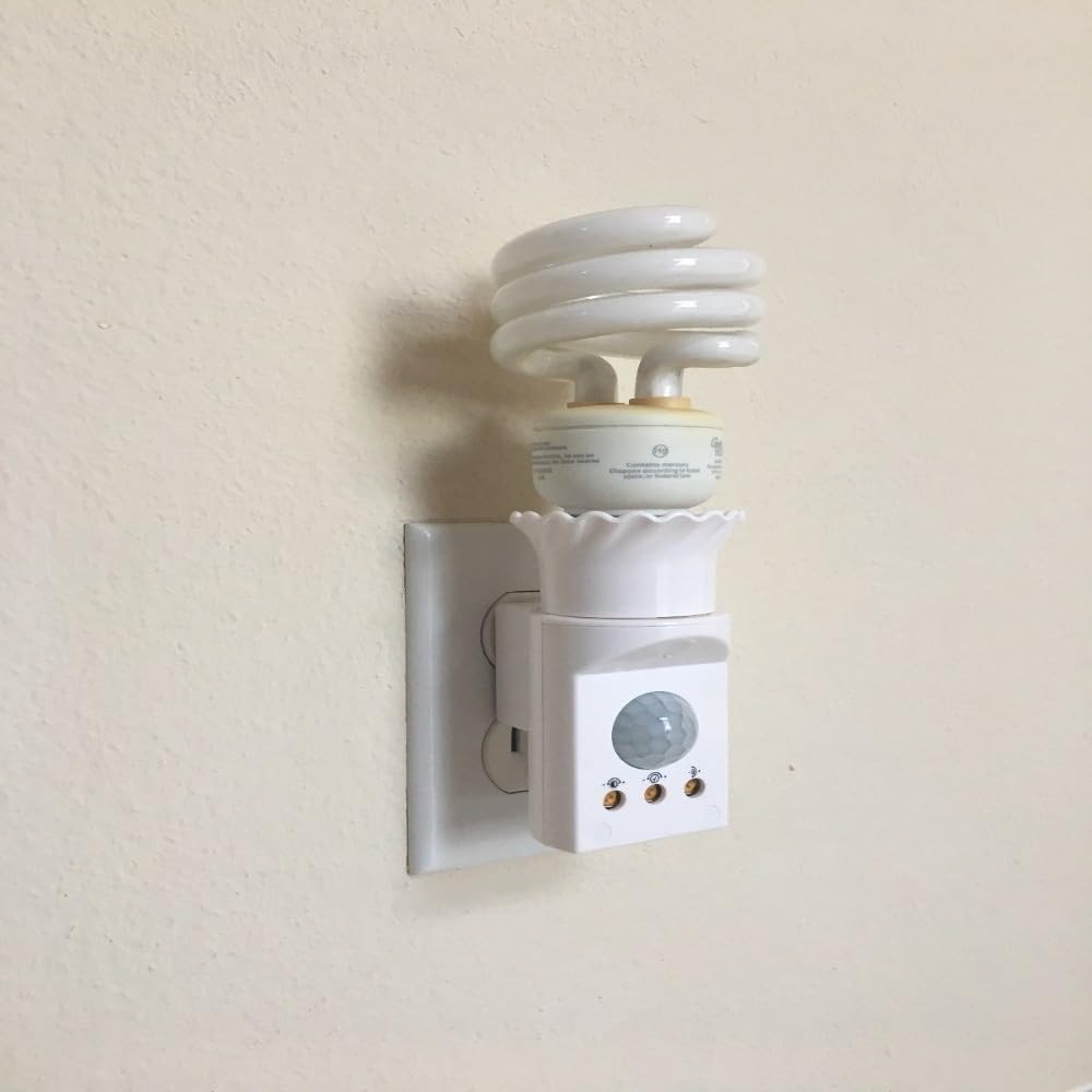 E27 Screw Light Socket Plastic Durable White Motion Detection Switch Portable...