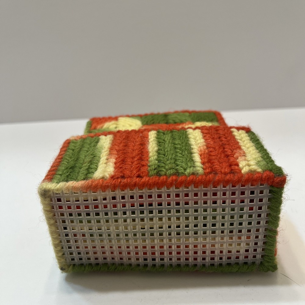 Vintage Handmade Needlepoint Plastic Canvas Coasters With Holder 8 Coasters