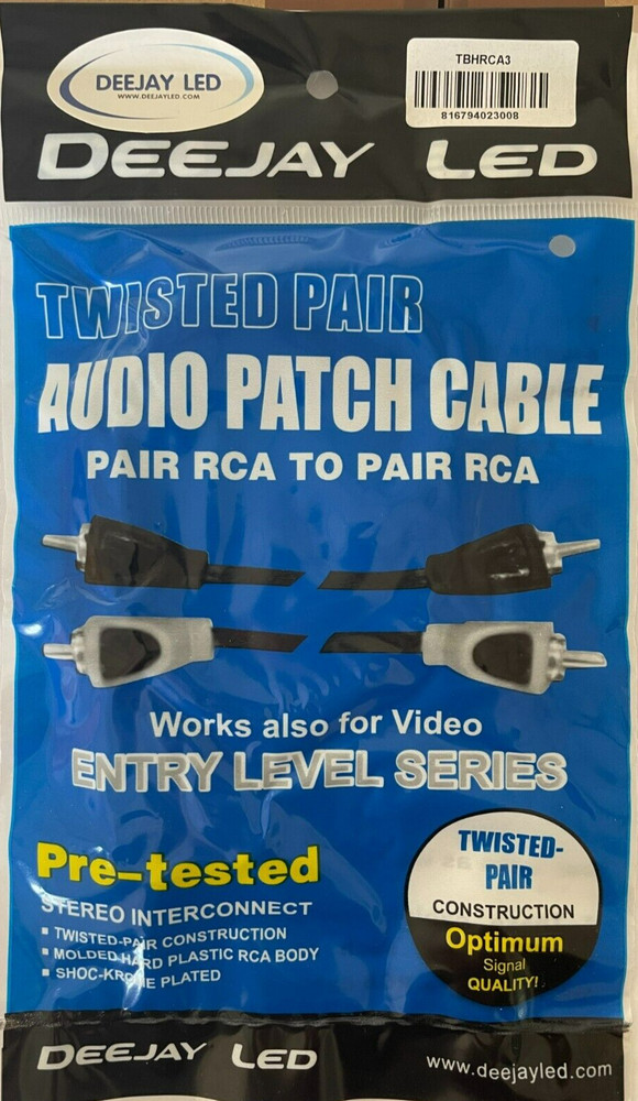 DEEJAY LED - TBHRCA3 - RCA To RCA Stereo Cooper Cable - 3 ft.
