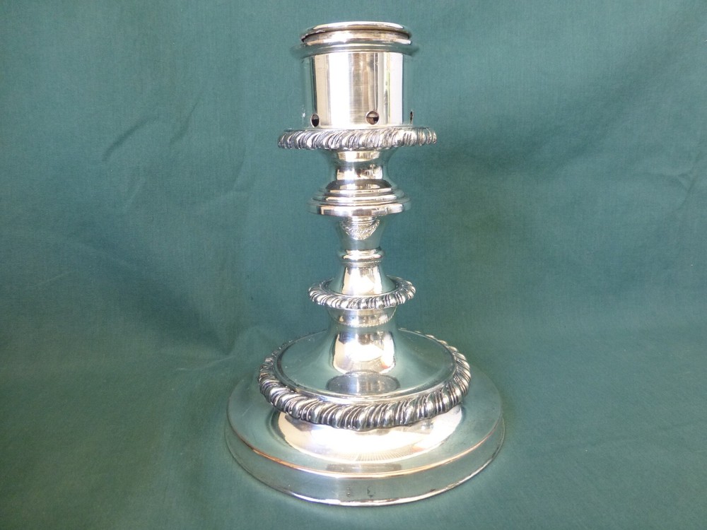 Two Antique Silver on Copper Candle Holders