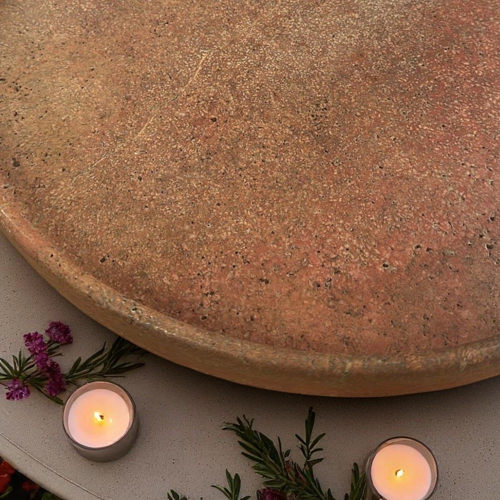Decorative Centerpiece Plate In Red Travertine D.30Cm