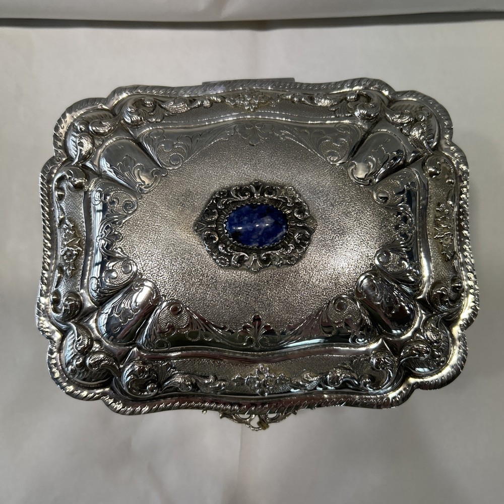 Silver Lapis Stone Jewelry Box