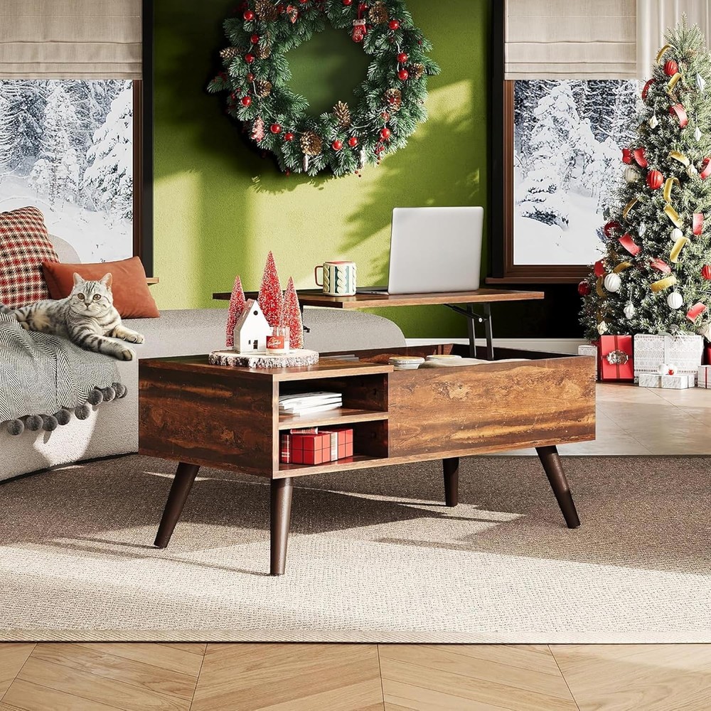 Lift Top Coffee Table with Adjustable Shelf and Storage Compartment