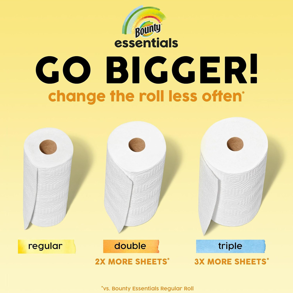 Essentials Select-A-Size Paper Towels, White, 2 Triple Rolls = 6 Regular Rolls (