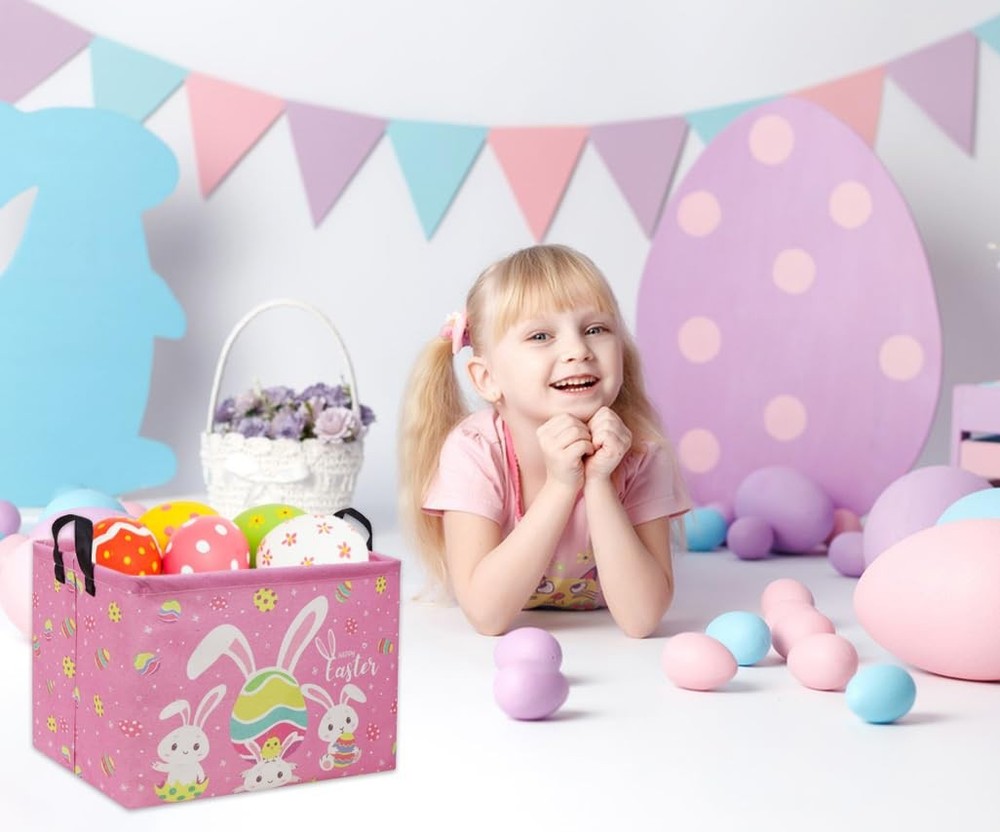 DDBASKET Rectangular Easter Baskets Gift Basket Empty Pink Bunny Kids Storage...