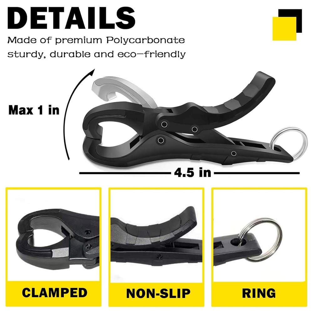 4.5'' Fish Lip Gripper, Digital Scale Hook Non-Puncture Replacement Black