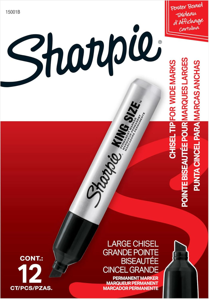 King Size Black Permanent Markers, Chisel Tip, 12 Count, Heavy Duty