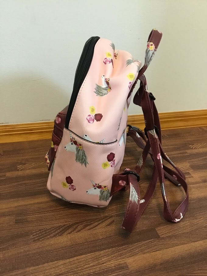 Girls School Pink Backpack Unicorn Pattern Adjustable Strap