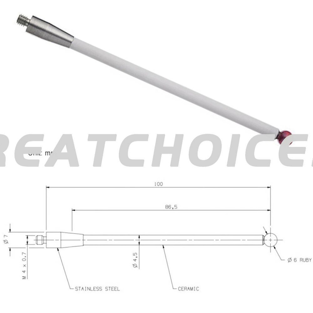 A-5000-3712 6mm Ruby Ball 100mm Ceramic Stem Renishaw CMM Probe Stylus 2PC