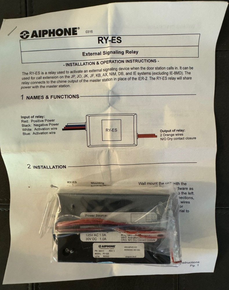 AiPhone RY-ES, External Signaling Relay-New