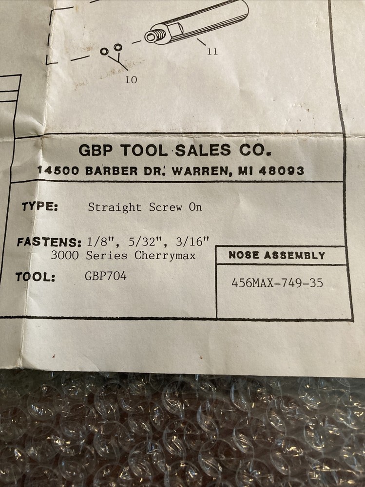 Gage Bilt 456MAX-749-35 Tool Part, Nose Assy. Self Releasing Front Ejecting