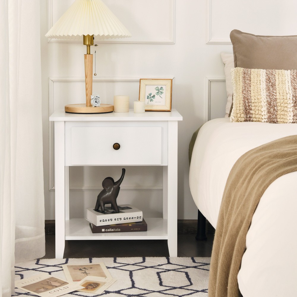 Costway Nightstand Beside Table Chest Sofa Table End Table Accent Table White