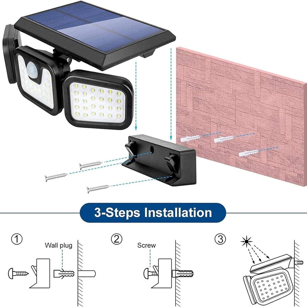 2 Pack Solar Security Lights with Motion Sensor & Adjustable LED Heads