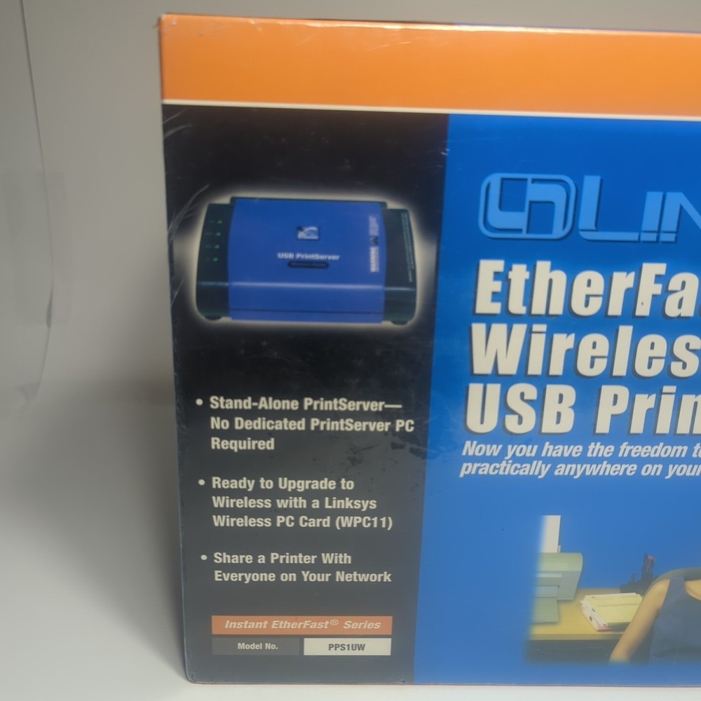 Linksys EtherFast Wireless Ready USB 1 Port PrintServer PPS1UW Sealed