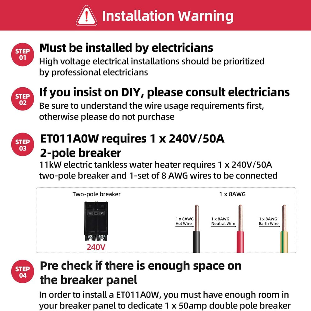 11KW INSTANT TANKLESS WATER HEATER ELECTRIC On Demand Hot Water Max 2.6gpm 240v