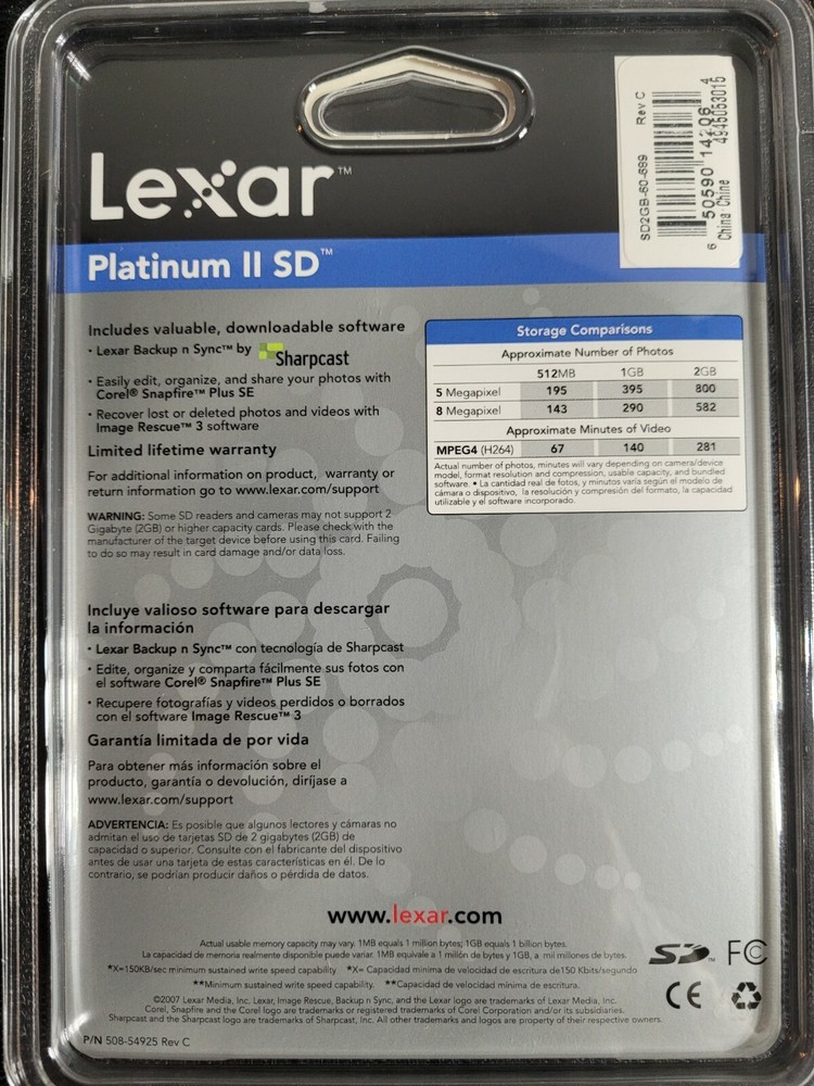 Lexar platinum II 60x 2GB sd card