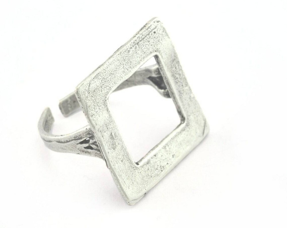 Square Ring Adjustable Antique Silver Plated brass (21mm 11US inner size) 3266
