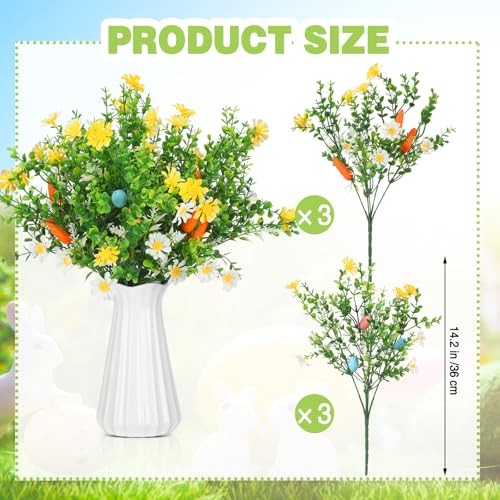 6 Pcs Easter Egg Stems Spring Berry Picks with Eggs Carrot Decoration