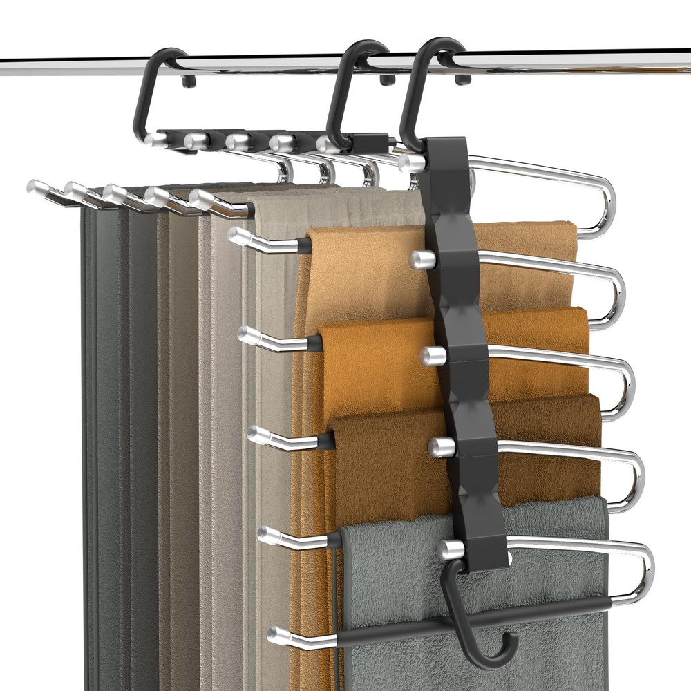 Pants Hangers Space Saving - 2 Pack Closet Organizer and Storage 2, Black