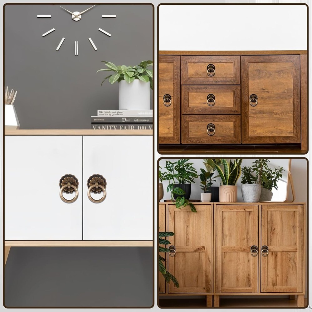 6 Pcs Antique Brass Cabinet Pulls Vintage Drawer Pulls Ring Antique Drawer Pulls