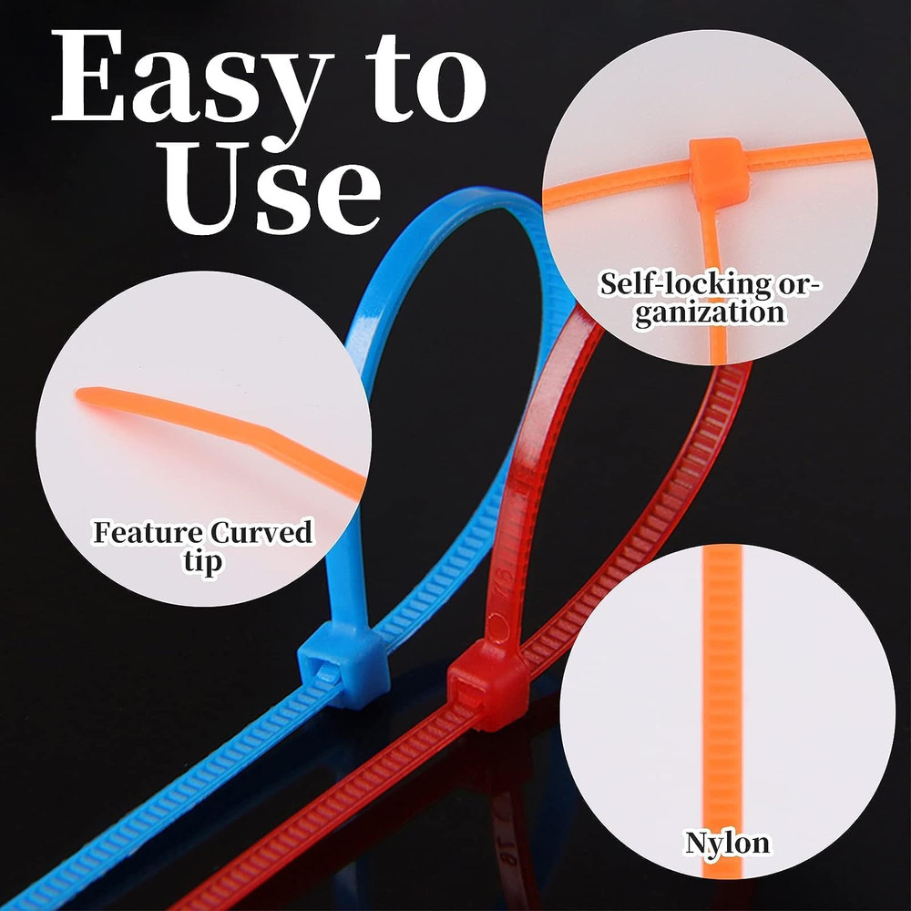 1200 Pieces Zip Ties, Multi-Purpose Assorted Colored Self-Locking Nylon Cable