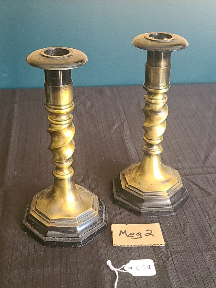 2 Ornate Solid Brass Candle Sticks Made In India EUC