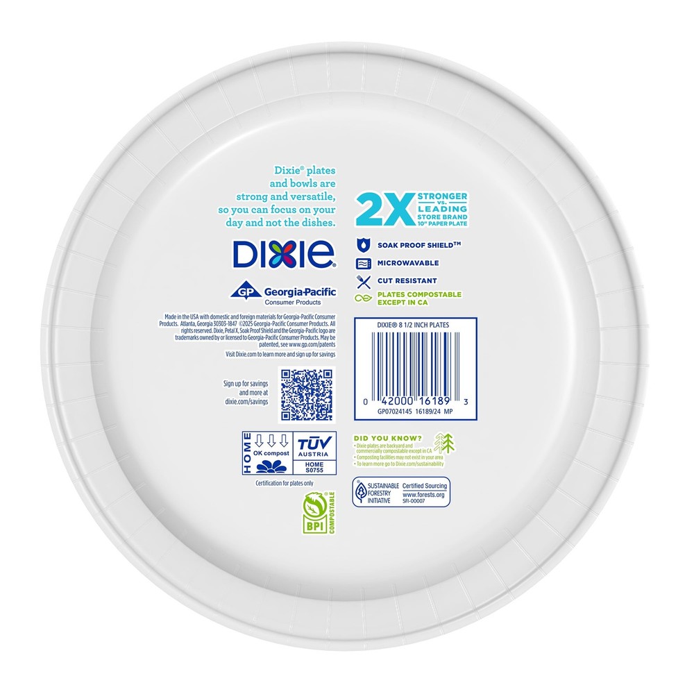 Dixie Everyday Disposable Paper Plates, 8.5", Multi-Color, 50 Count