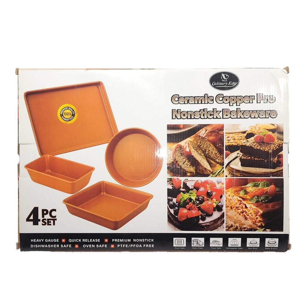Culinary Edge Copper Ceramic Nonstick Bakeware Set, Assorted Items, 4 Piece
