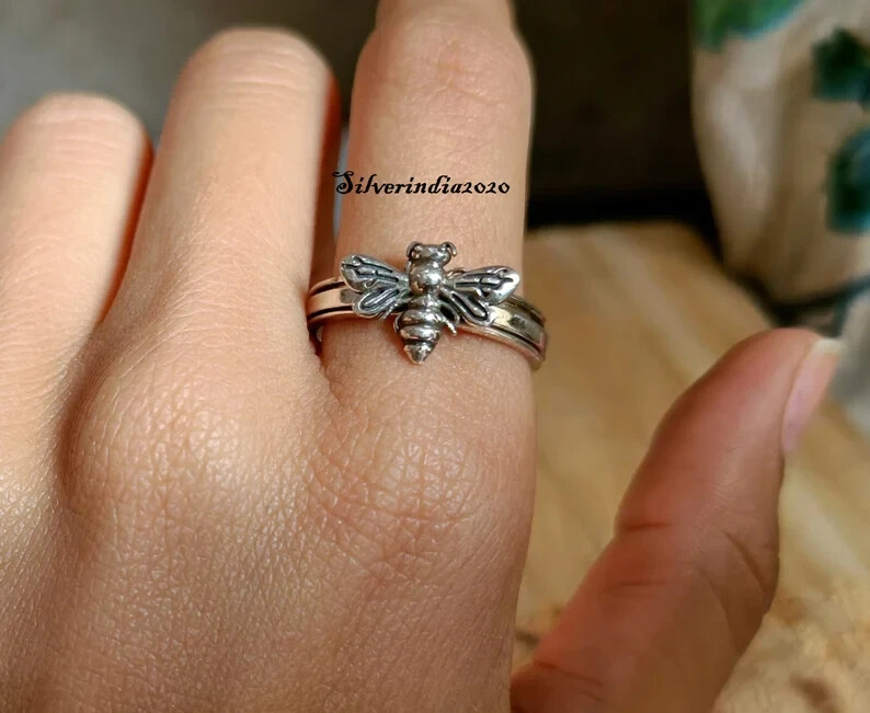 Bee Spinner Ring, 925 Sterling Silver, Handmade Ring, Silver Bee Ring,, All Size
