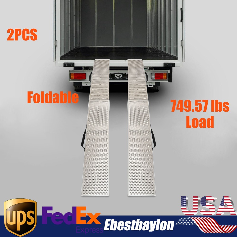2PCS Loading Ramps Foldable Trailer Loading Ramp with 2 Straps 749.57 lbs Load