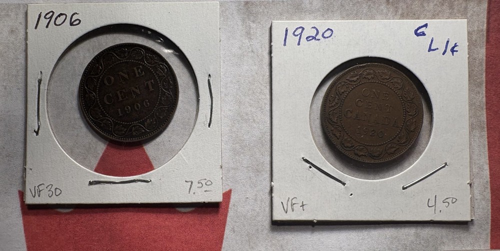 Canada Large Cent Group BETTER CONDITION 1906-1920, 9 Coins, Partial Set, Circ.