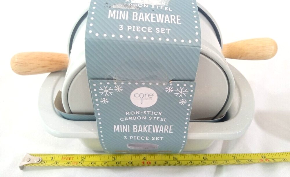 Core Mini Bakeware 3 Piece Set~Loaf Pan~Bamboo Rolling Pin Non-Stick NEW