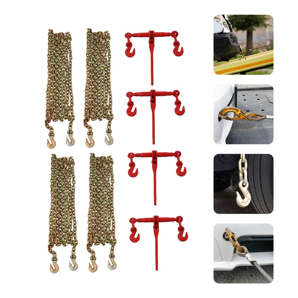 4Pcs Ratchet Chain Pulling Load Hauling Tie Binder Hook Chains 5/16 - 3/8 Inch