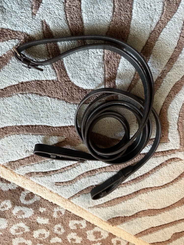High-End Flat Leather Snaffle Reins Black Full Size EUC