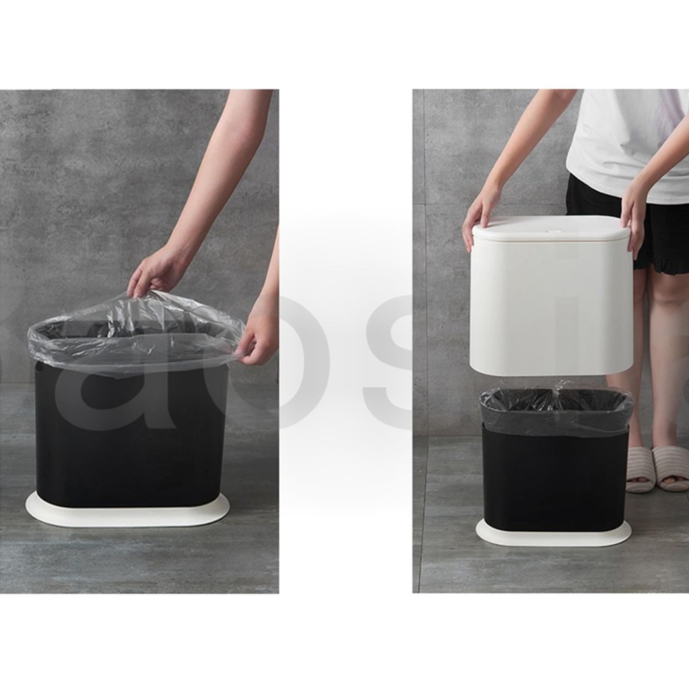 White Slim Rectangular Plastic Trash Can with Press Type Lid,12 Liter / 3.2 G...
