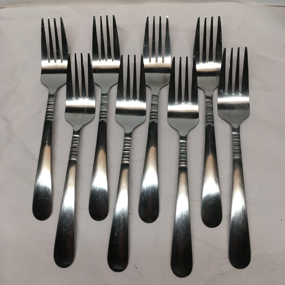 39pc International Stainless Flatware Ribbed Neck Vertical Lines China